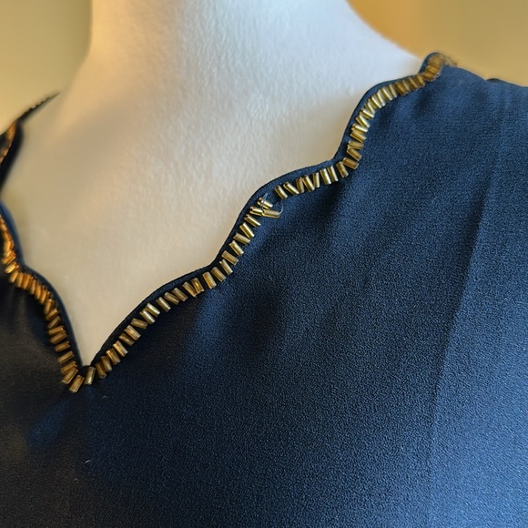 Blue Rain - Navy Beaded Scalloped Blouse - Picture 5 of 13